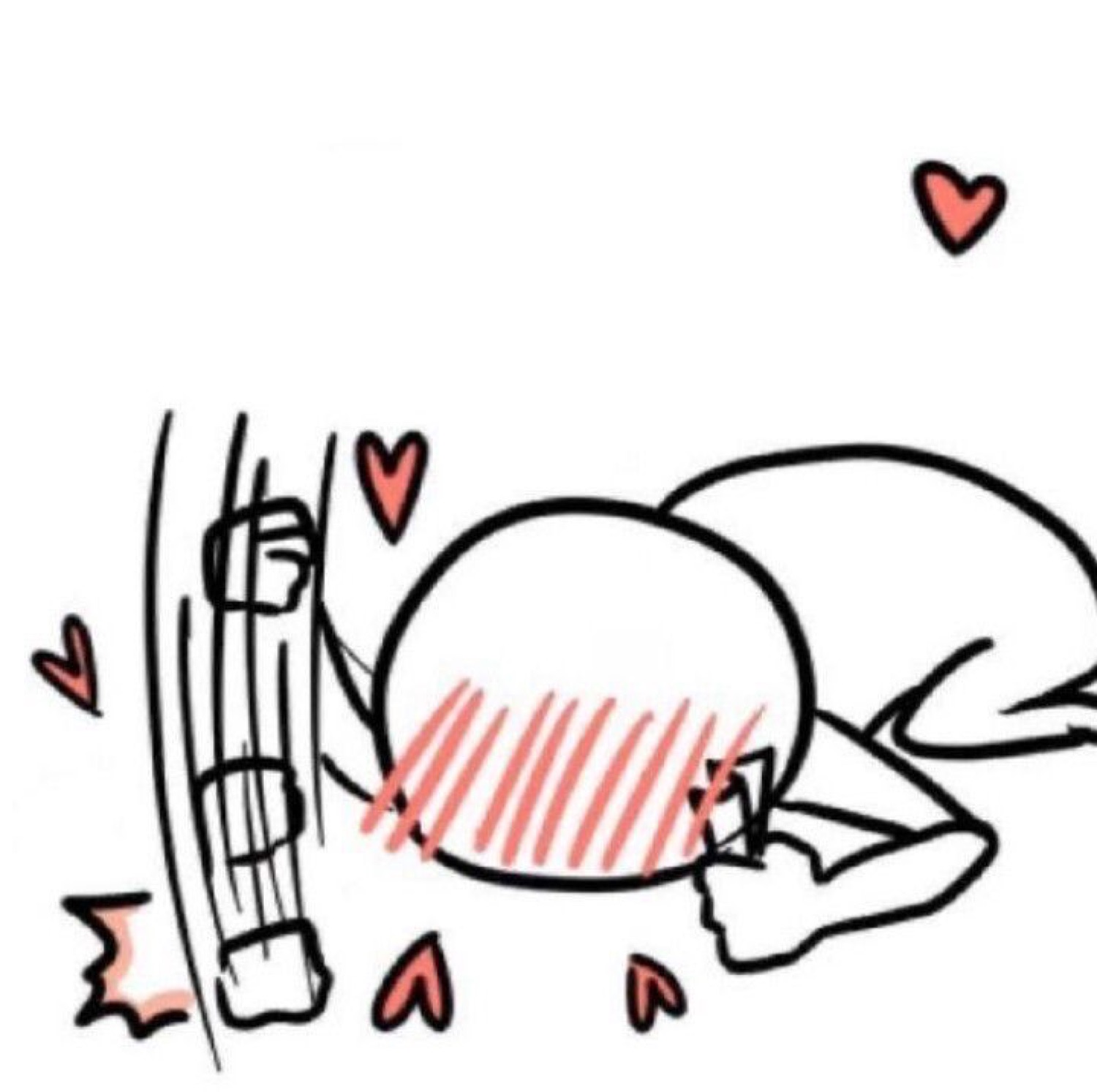 Cute chibi anime-style drawing of a character bowing in delight surrounded by red hearts