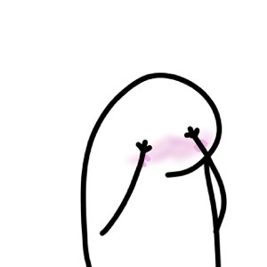 Minimal doodle blob poking its fingers together with a pink blush across its face