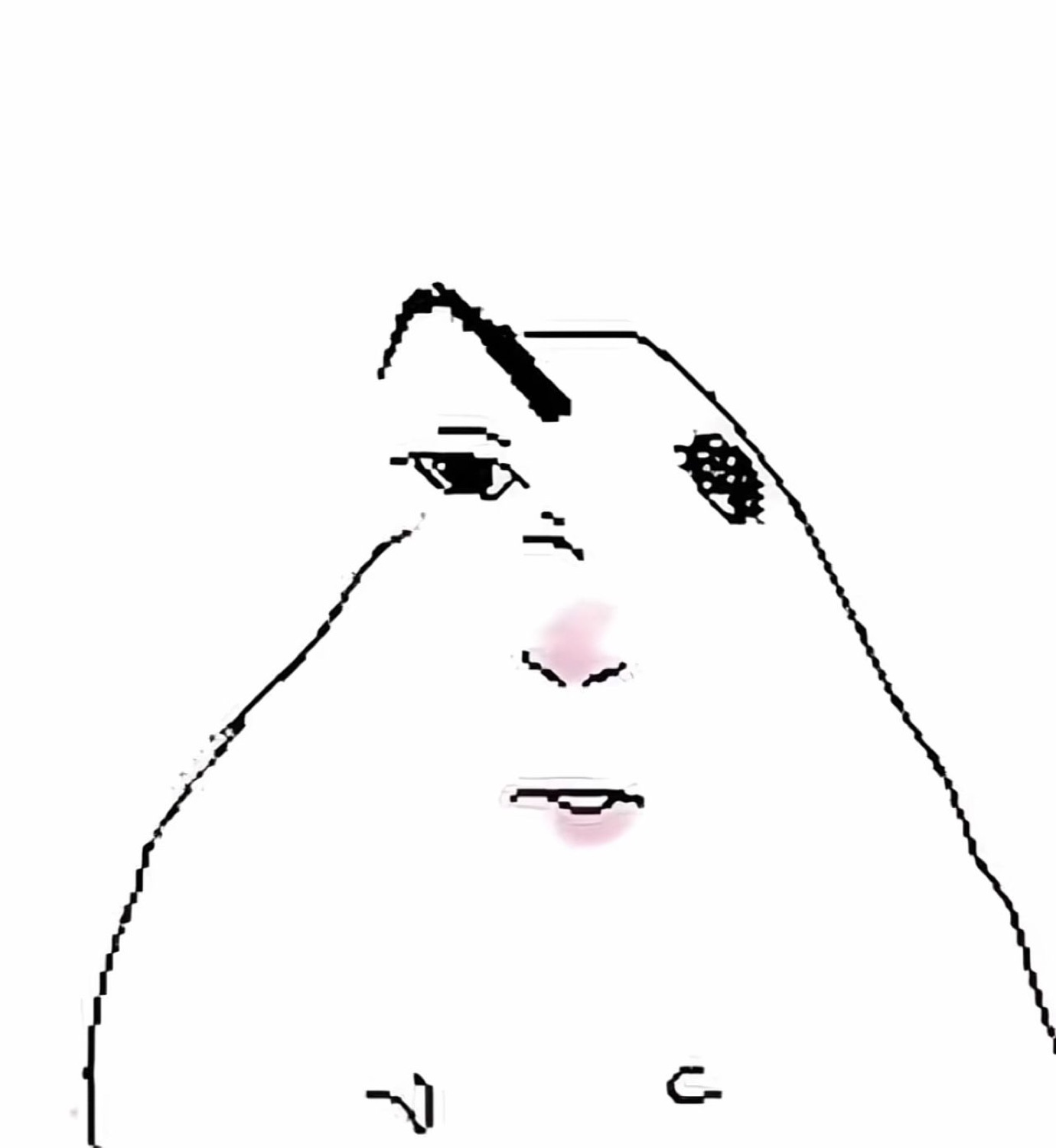 Crude white blob cartoon character giving a flat, skeptical side-eye