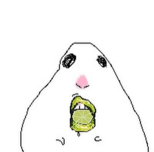 Cute cartoon blob creature with wide eyes and a slice of lime stuck in its mouth