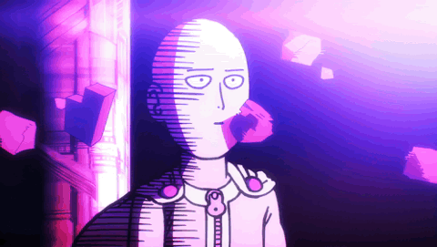 Saitama staring blankly in a purple glow