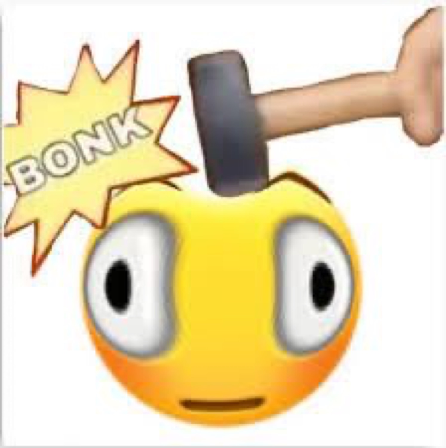 Wide-eyed yellow emoji getting hit by a hammer: 'BONK'
