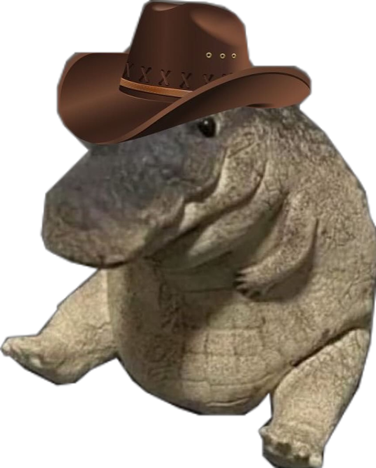 Chubby alligator figurine wearing a cowboy hat
