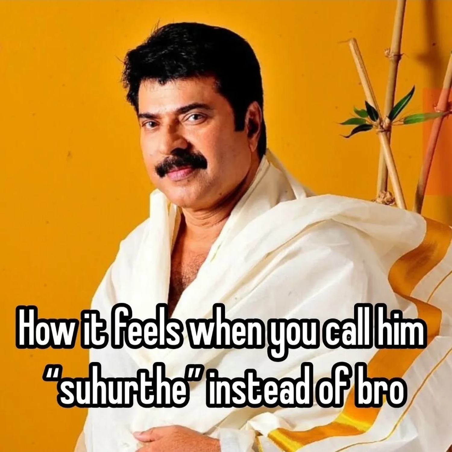 Mammootty posing grandly: 'How it feels when you call him "suhurthe" instead of bro'