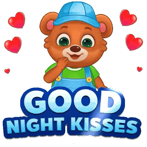 Cartoon bear blowing kisses, "Good night kisses"