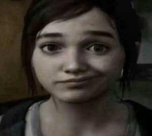 Ellie from The Last of Us giving a knowing, slightly smug half-smile