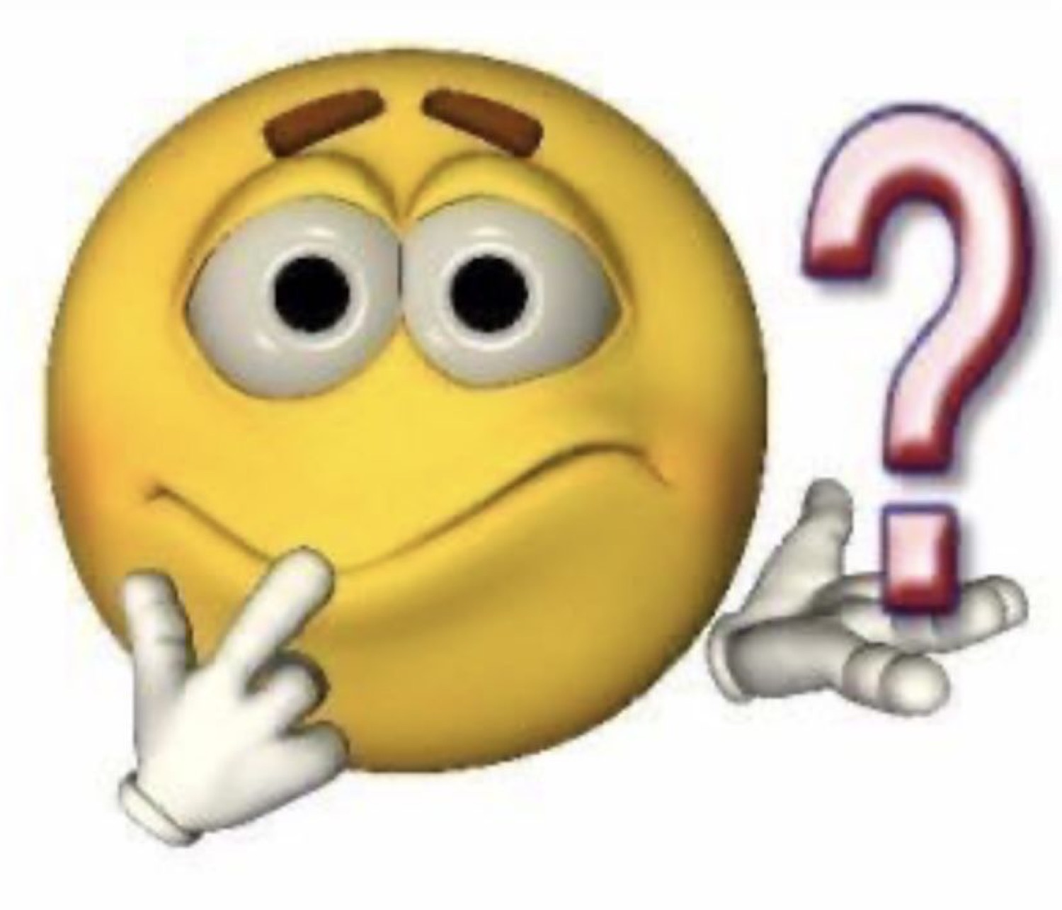 A classic yellow smiley emoticon frowning in confusion beside a big question mark