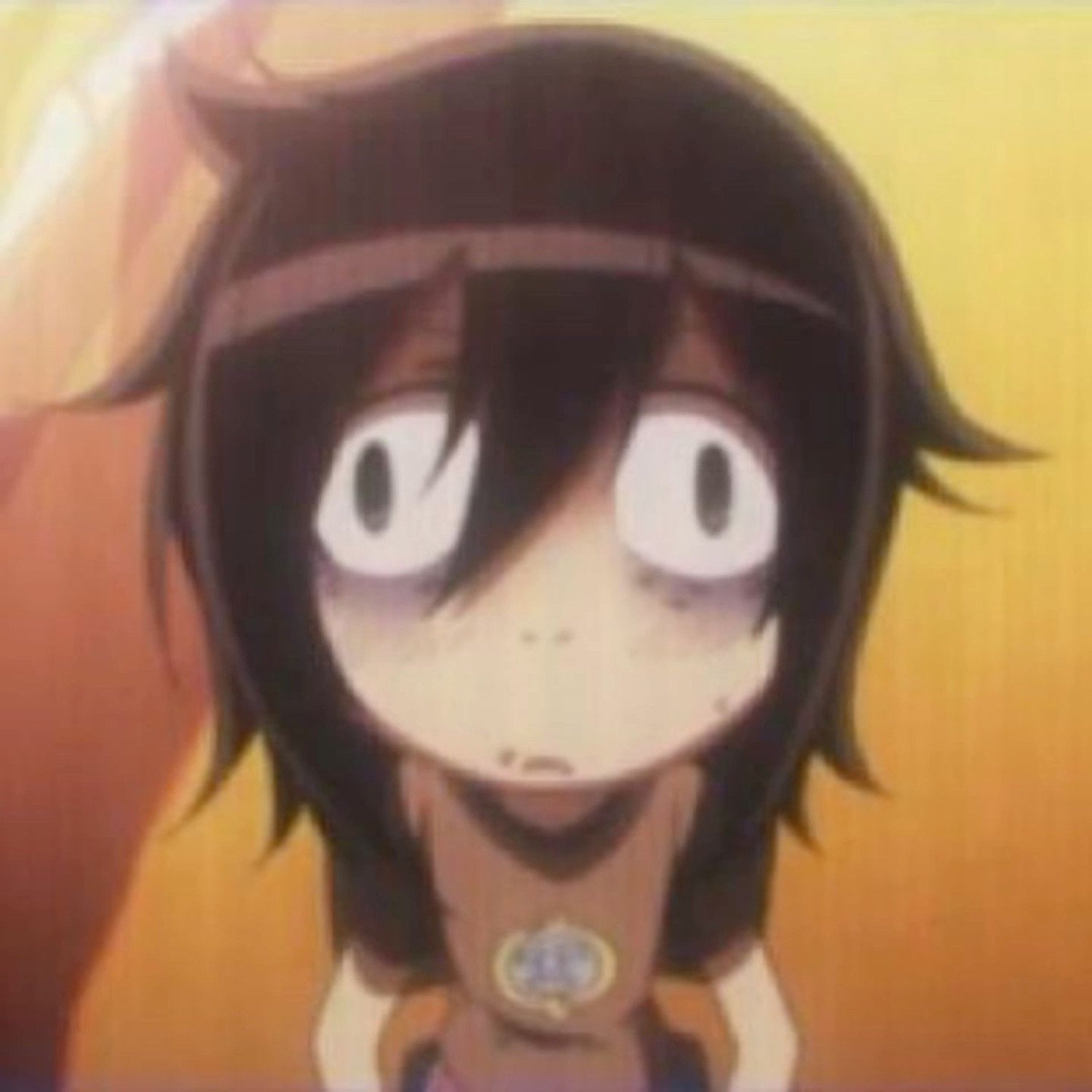 Tomoko from Watamote frozen with huge round eyes