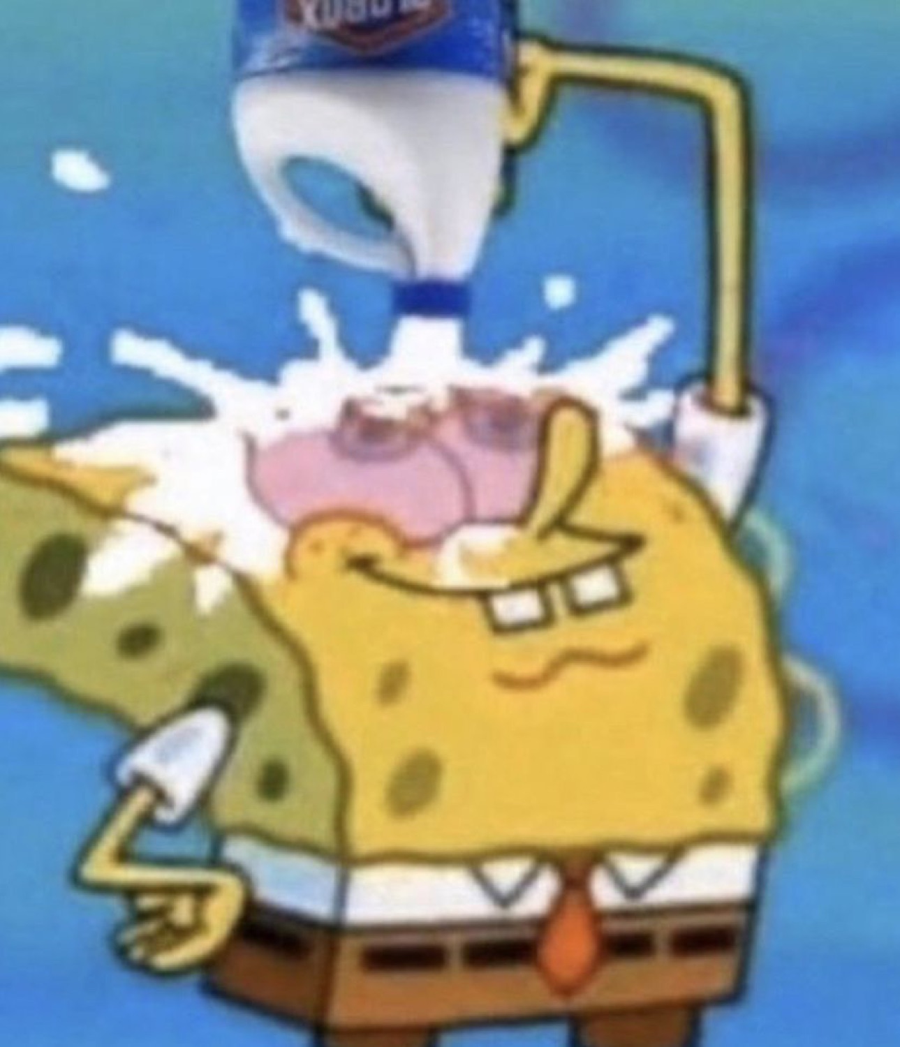 SpongeBob getting glue poured straight onto his brain, totally unfazed