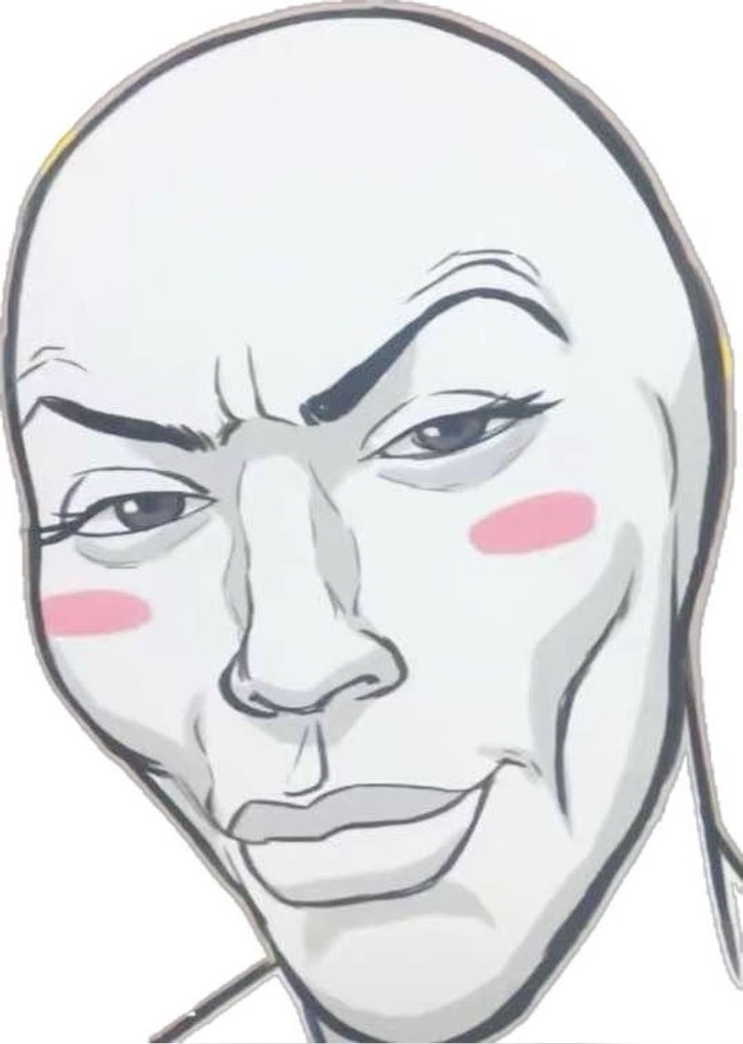 Sketch of a blushing smug face with a raised brow