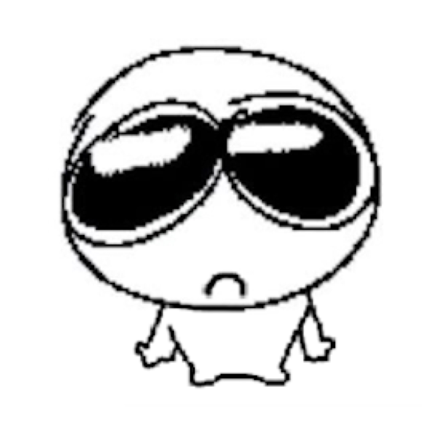 Simple black-and-white doodle with huge heavy-lidded eyes looking utterly done and tired