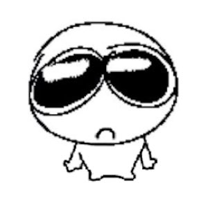 Simple black-and-white doodle with huge heavy-lidded eyes looking utterly done and tired