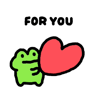 Little green frog hugging a big red heart, "For you"