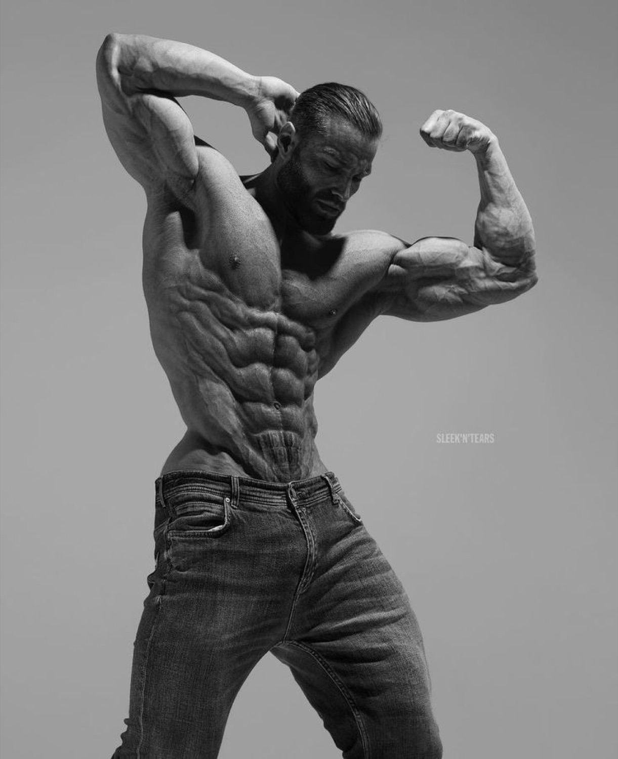 Gigachad flexing in black and white