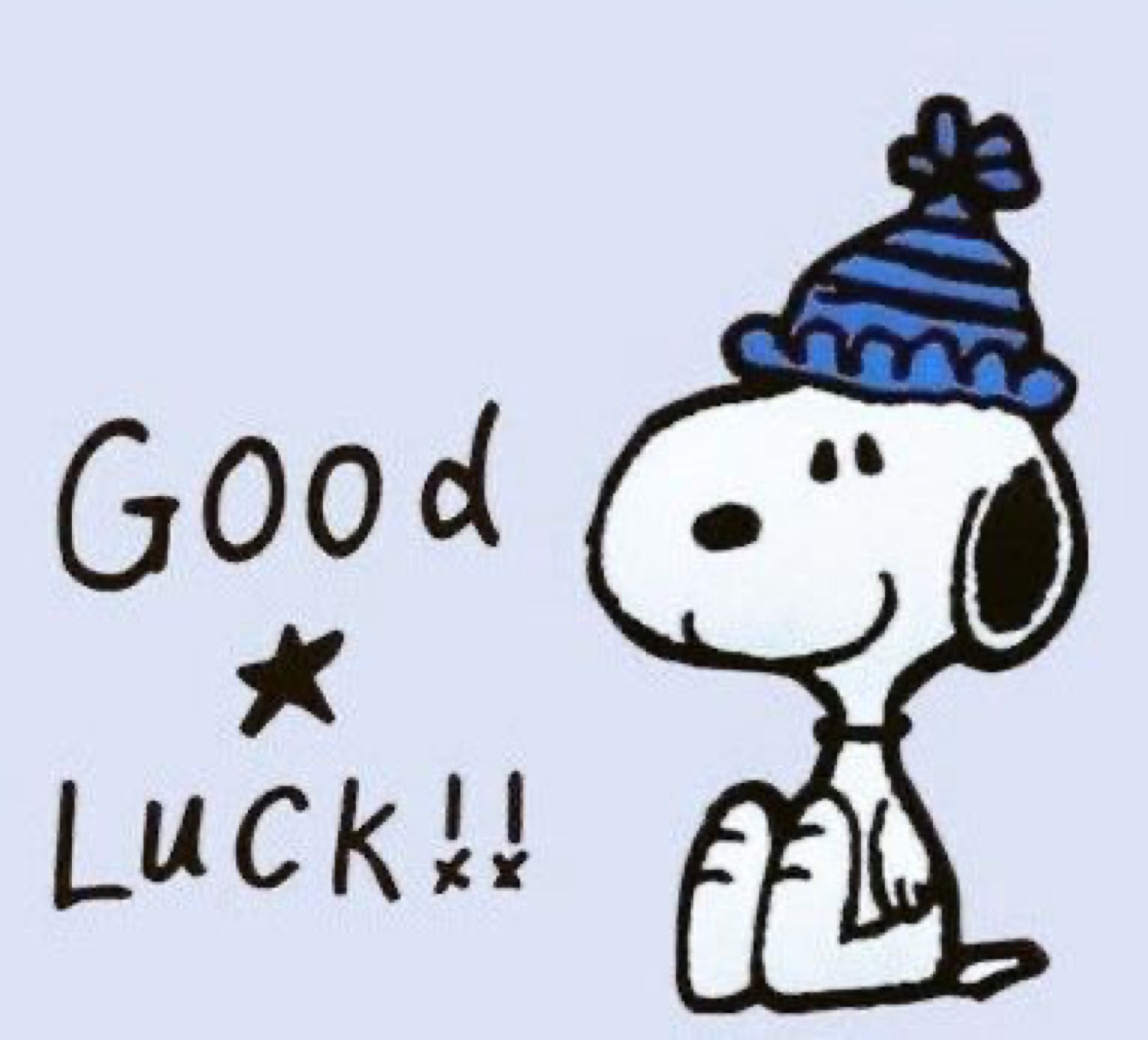 Snoopy in a beanie: 'Good Luck!!'