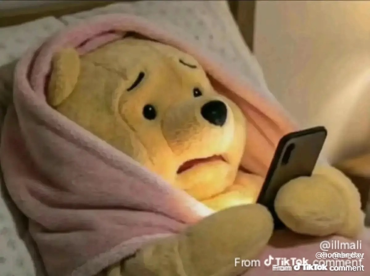 Winnie the Pooh shocked at phone