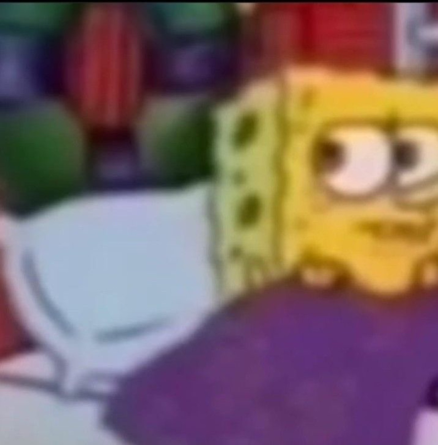 Tired SpongeBob lying in bed with heavy-lidded, done-with-everything eyes
