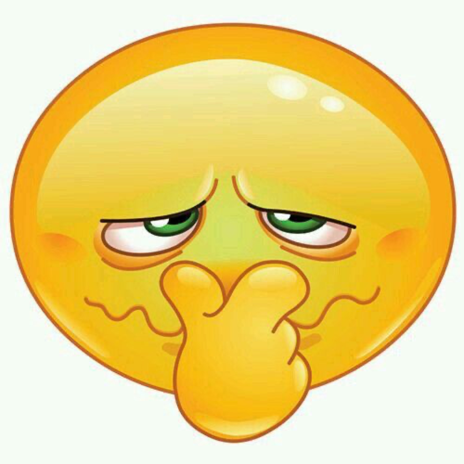 Emoji covering its nose and mouth with a queasy look