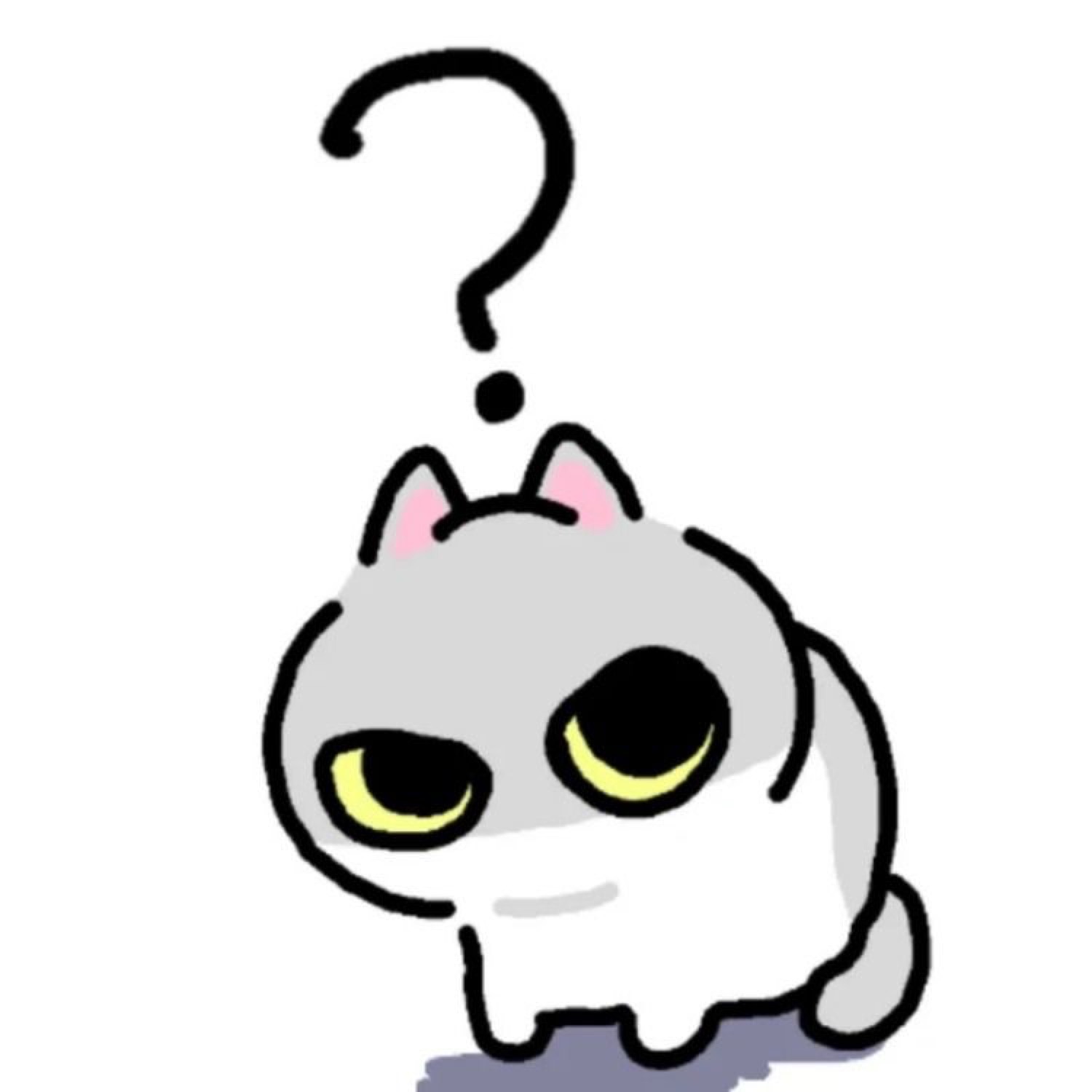 Cute cartoon cat with a question mark over its head giving a skeptical side-eye