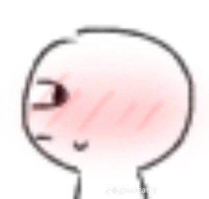 Cartoon blob character with heavily blushing cheeks and a shy little smile