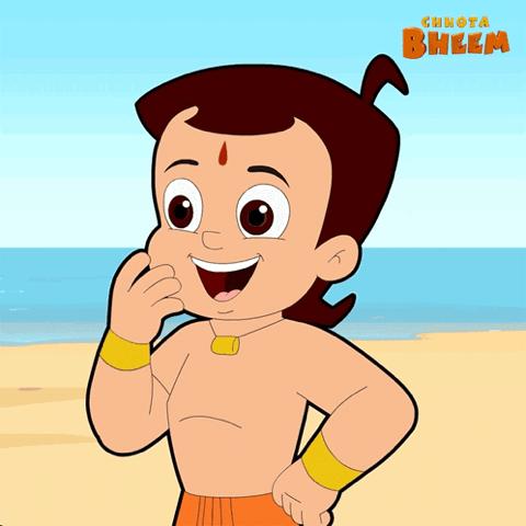 Chhota Bheem laughing on the beach covering his mouth