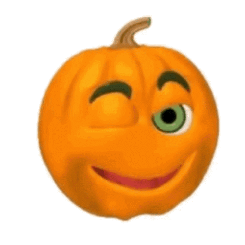 Cartoon pumpkin winking with a goofy grin