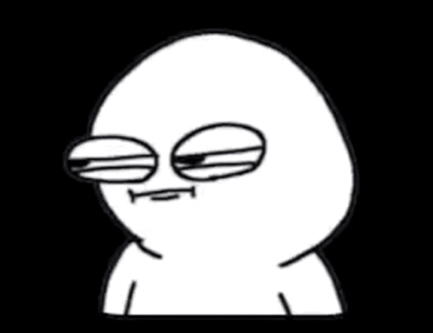 Simple white cartoon blob narrowing its eyes suspiciously