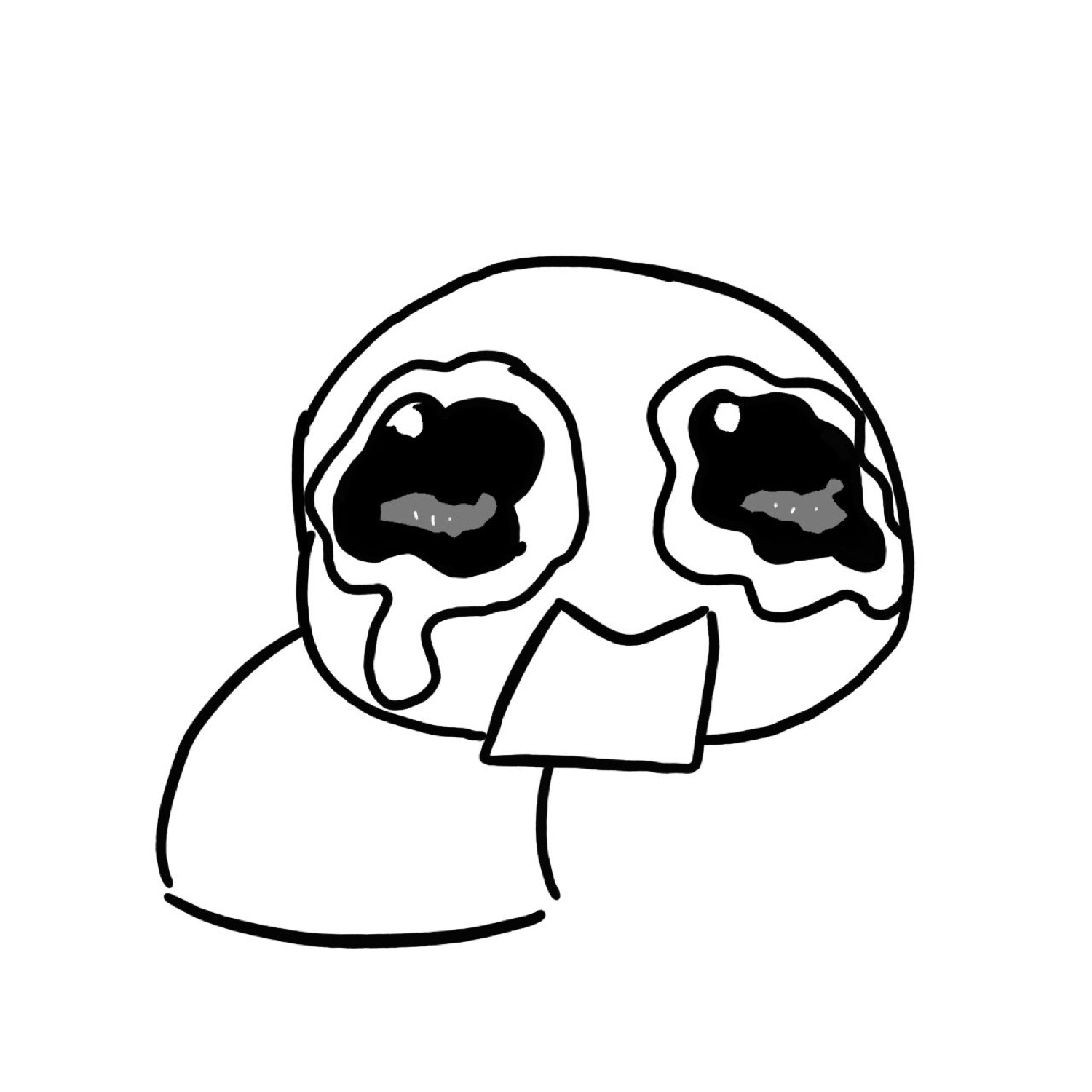 A crudely drawn emoji sobbing with big teary black eyes