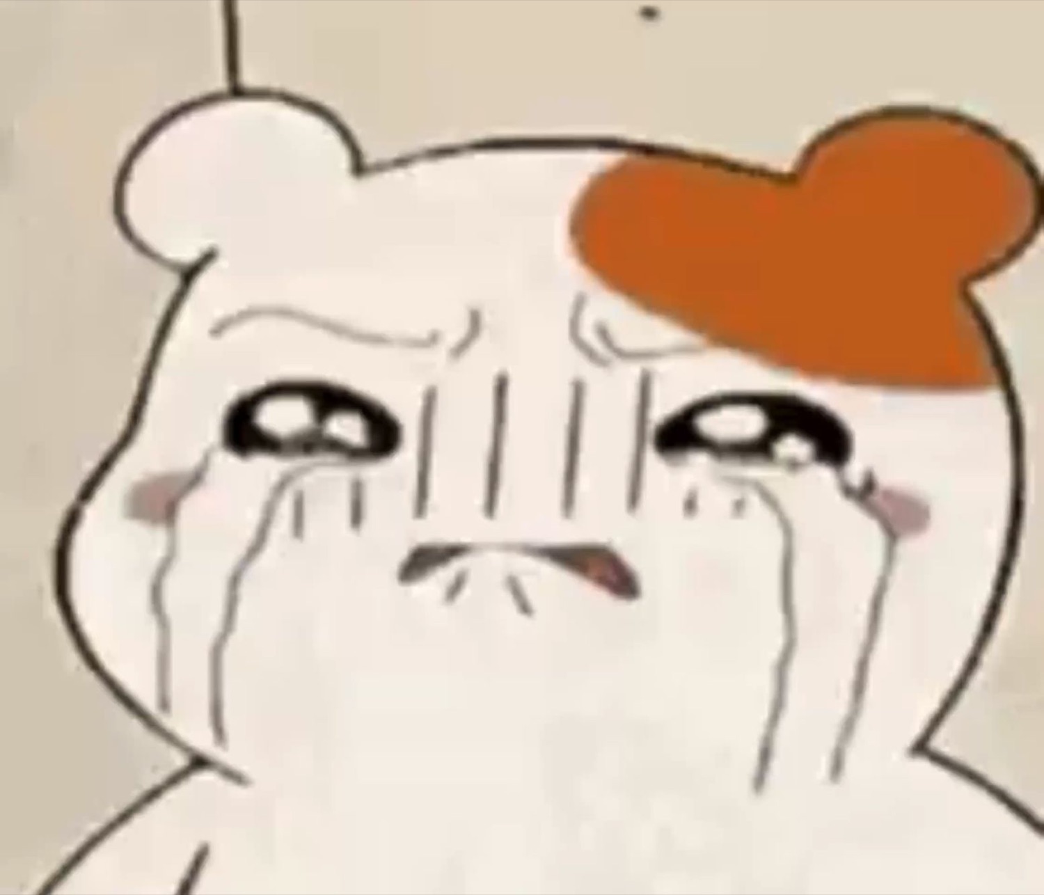 Little cartoon bear sobbing with streaming tears and a floating heart