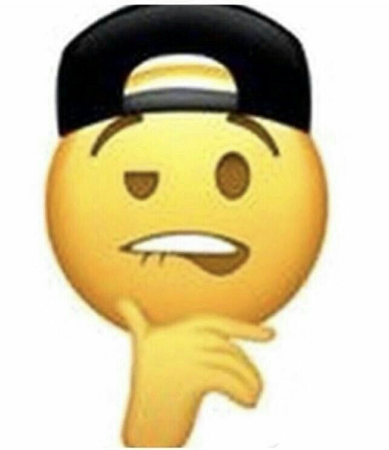 Emoji in a backwards cap rubbing its chin