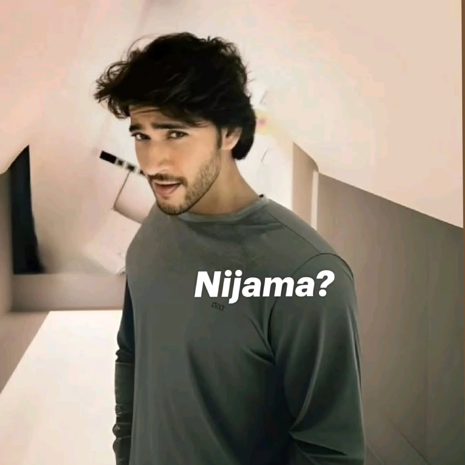 Young actor pointing at himself: 'Nijama?' (really?)