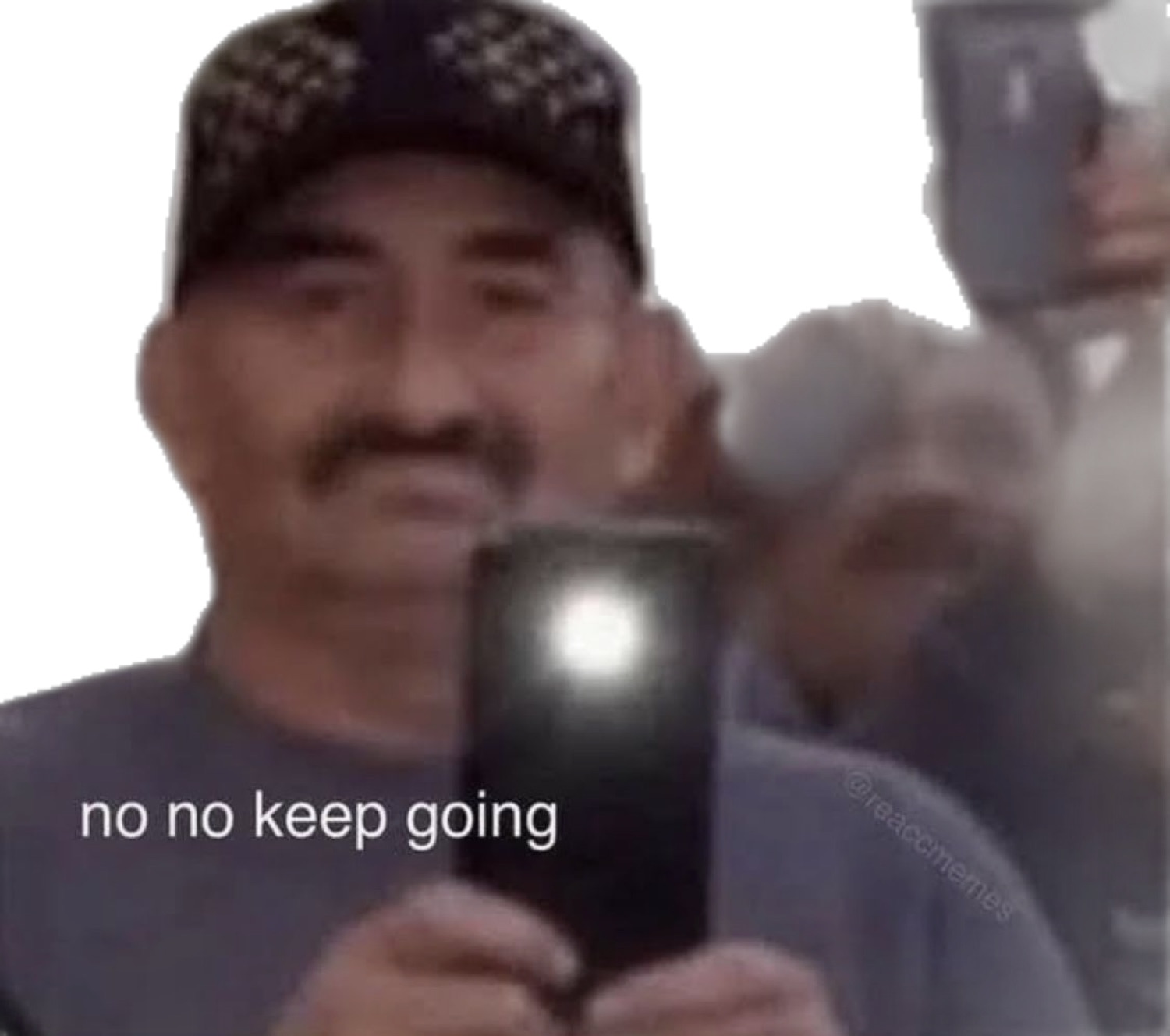 Man filming with a phone flashlight: 'no no keep going'