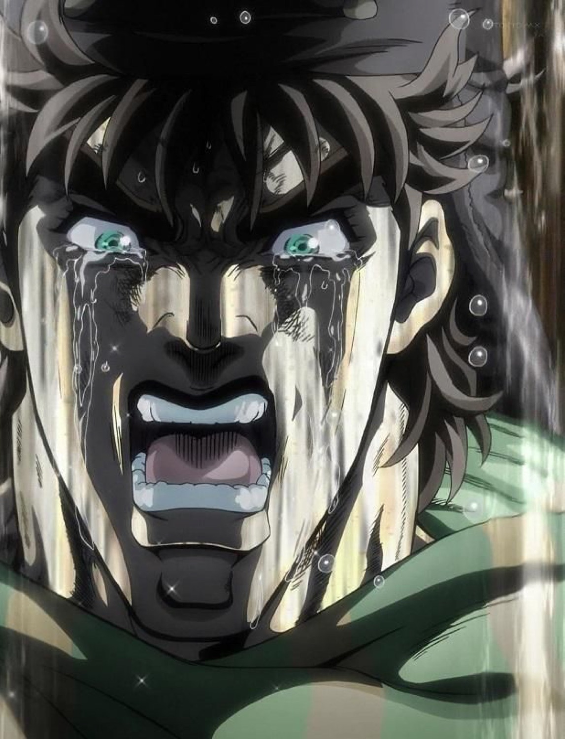 Anime character sobbing and screaming with tears streaming down his face