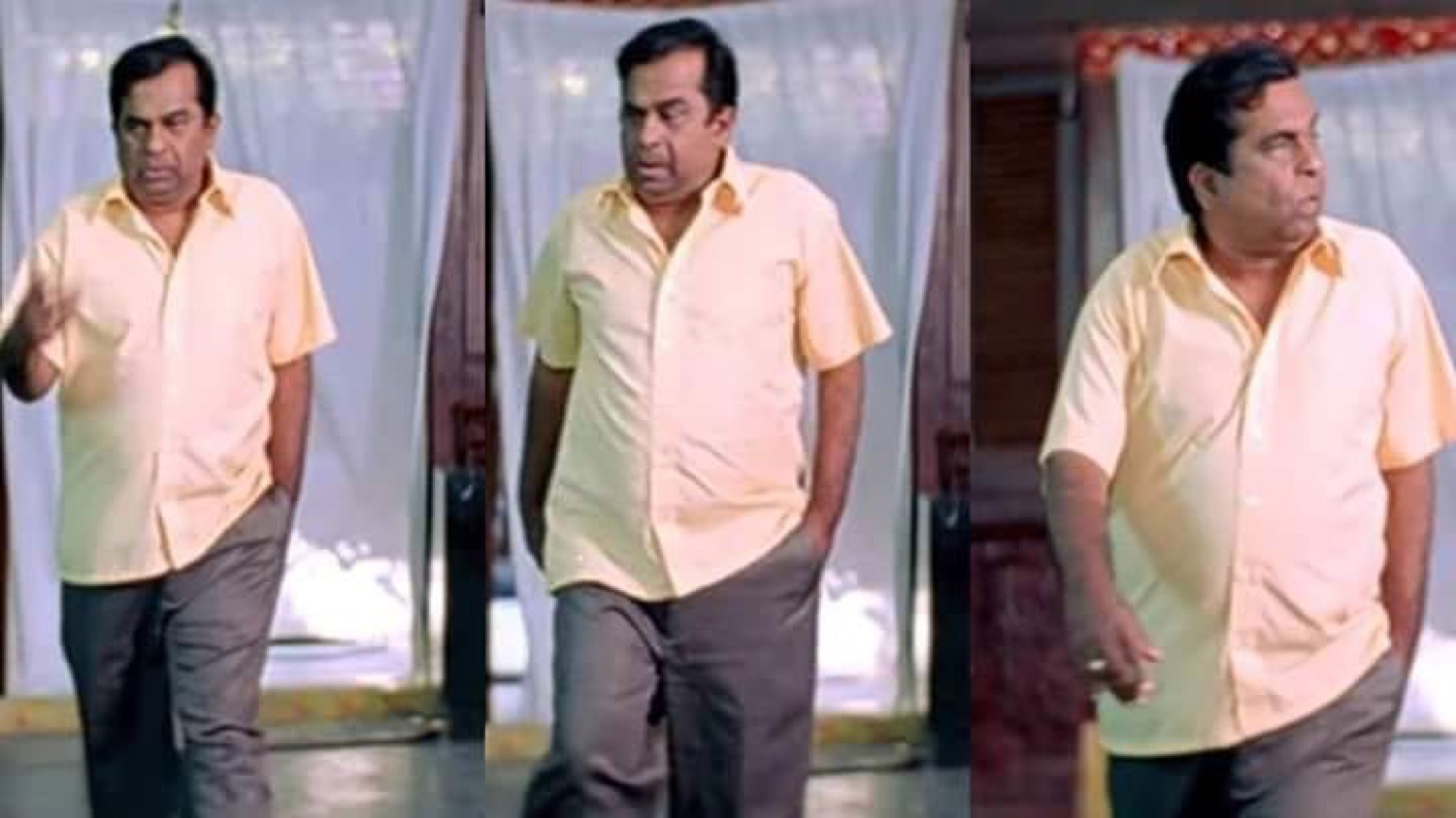 Brahmanandam three panels walking away with a sulk