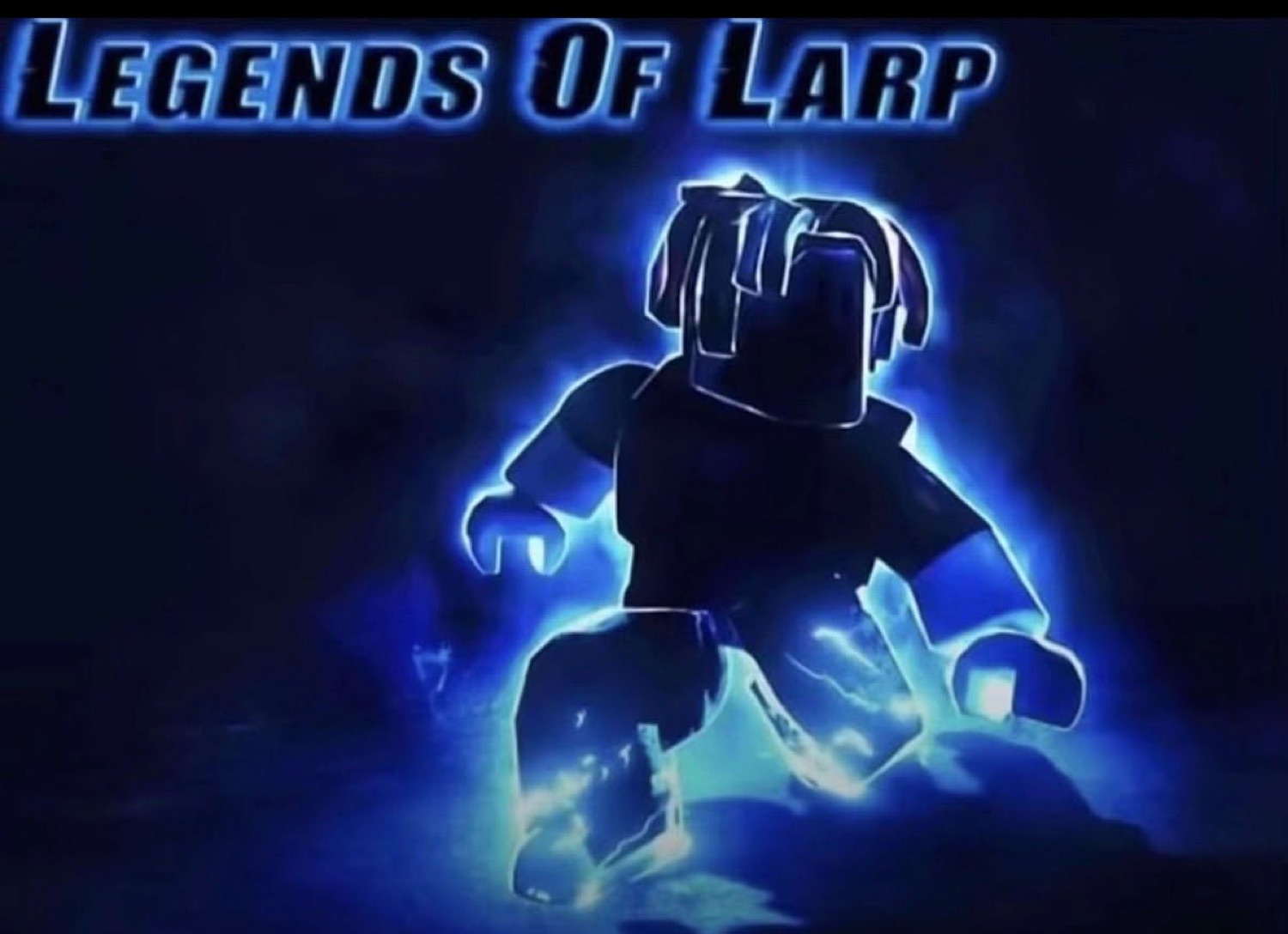 Glowing blue Roblox figure: 'LEGENDS OF LARP'