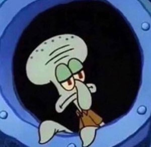 Squidward slouched in a porthole looking thoroughly done with everything