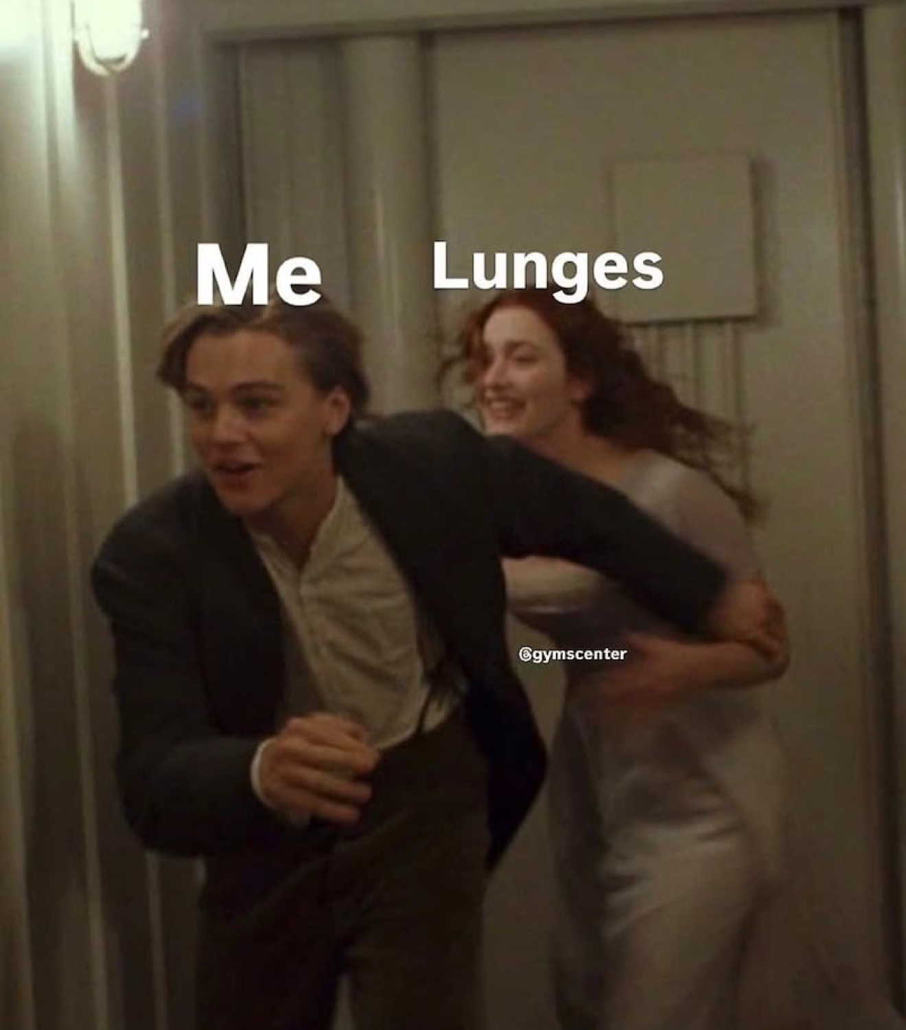 Leonardo DiCaprio fleeing Kate Winslet in Titanic: 'Me' running from 'Lunges'