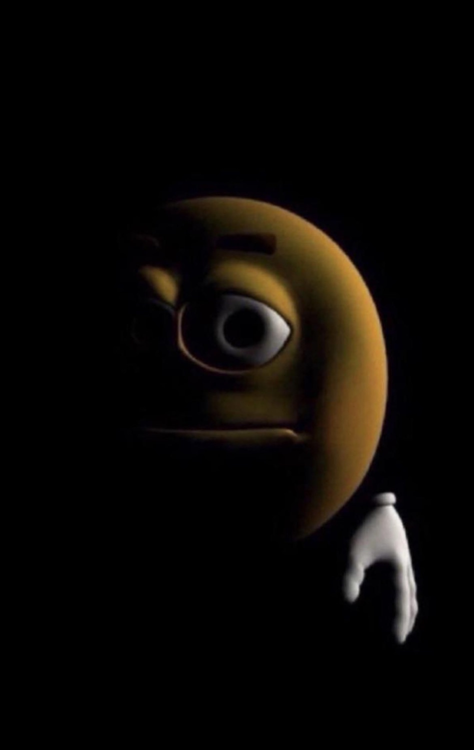 Cursed 3D emoji character lurking in the dark with a calculating side-eye