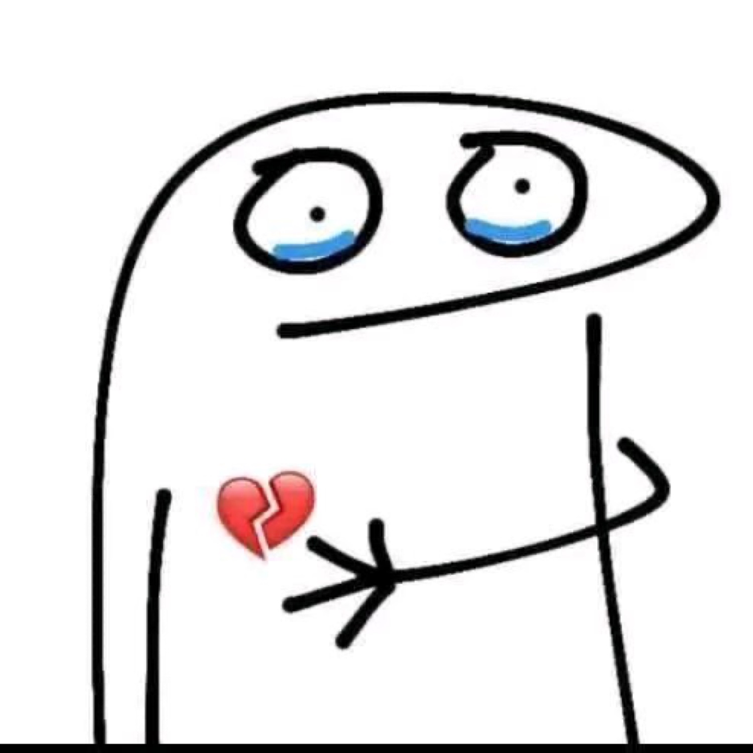 Flork doodle with teary eyes pulling an arrow out of its broken heart