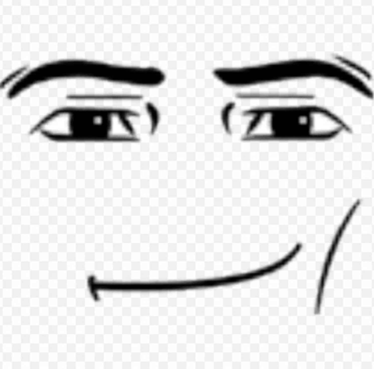 Roblox man face: raised brows and a lopsided smirk
