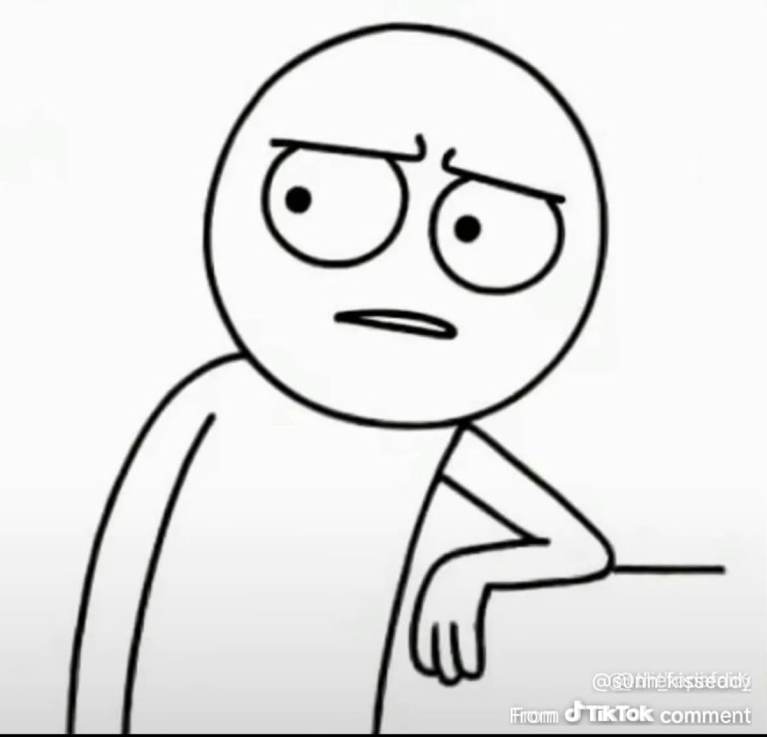 Simple stick-figure cartoon leaning on a ledge with a confused, uneasy frown
