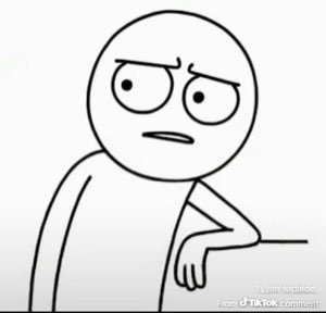 Simple stick-figure cartoon leaning on a ledge with a confused, uneasy frown