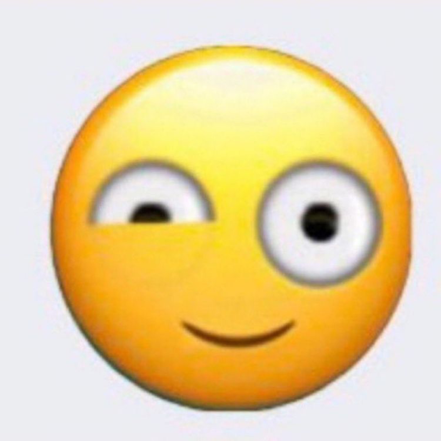 Yellow emoji smiley with mismatched crooked eyes and a small uneasy smile