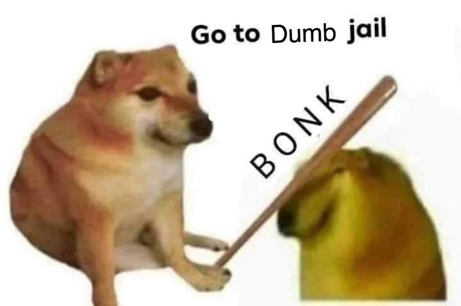 Cheems bonking another dog: 'Go to Dumb jail'