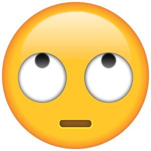 Yellow emoji face with eyes rolling way back and a flat mouth of pure indifference