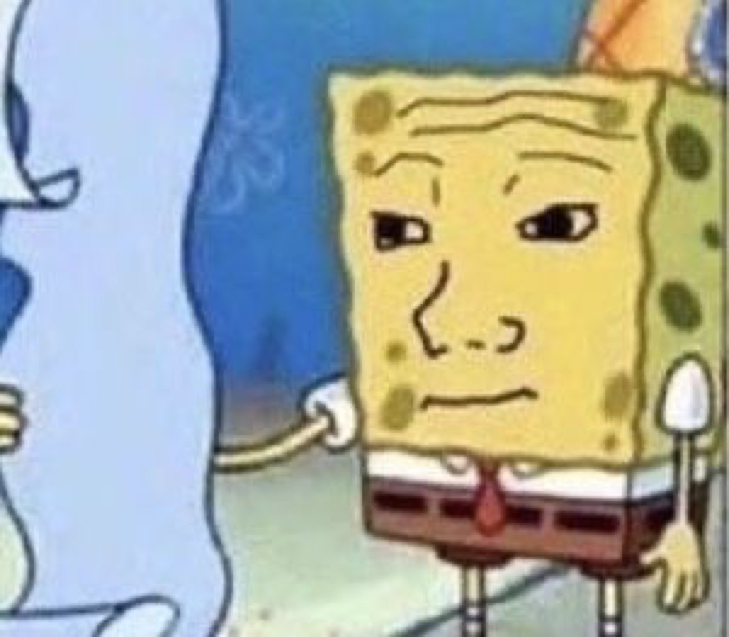 SpongeBob with a crude, poorly-drawn smug face
