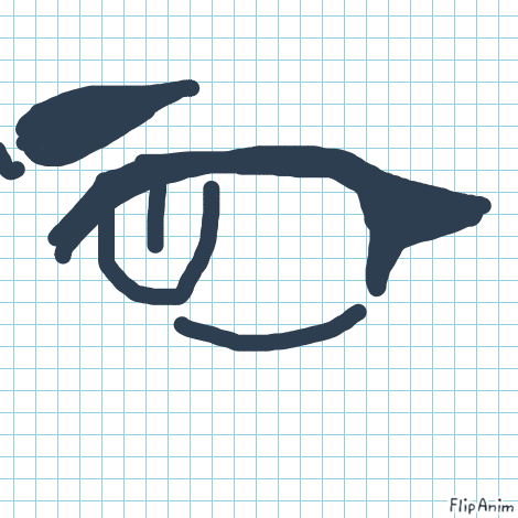 Crude doodle of a single side-eyeing eye with a tear, drawn on graph paper