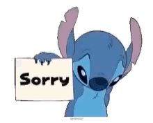 Stitch looking down sadly then holding up a "Sorry" sign
