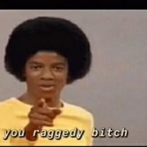 Young Michael Jackson pointing directly at you captioned 'you raggedy bitch'