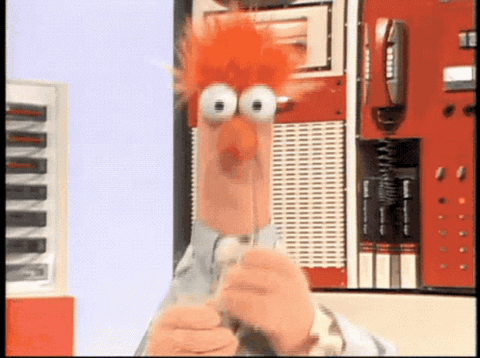 Beaker from the Muppets nervously scribbling a note
